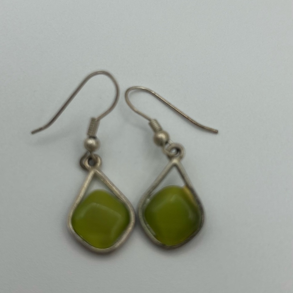 Elegant Silver and Green Teardrop Earrings